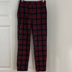 Zara Basic red plaid long pants with 2 side pockets and 2 fake back pockets